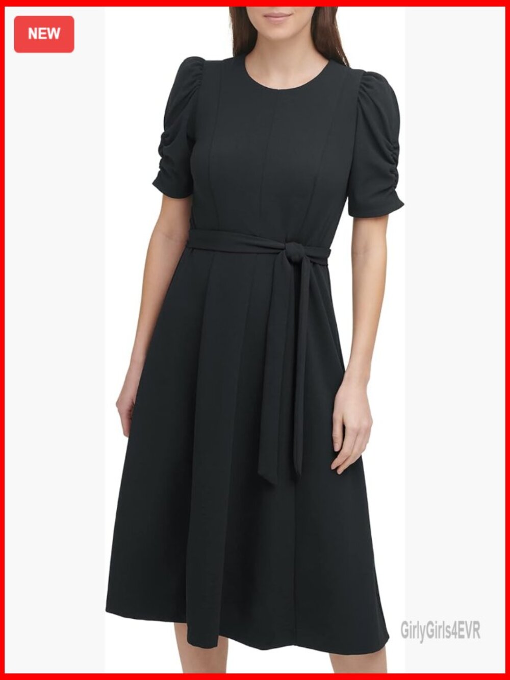 Jewel Neck Scuba Crepe Midi Dress - Fit and Flare - Picture 1 of 5